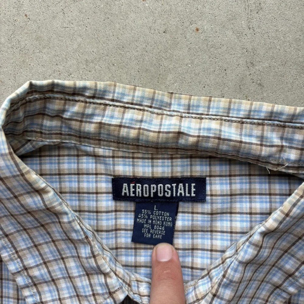 Vintage Y2K Aeropostale Plaid Button Up Shirt Size Large Brown Short Sleeve